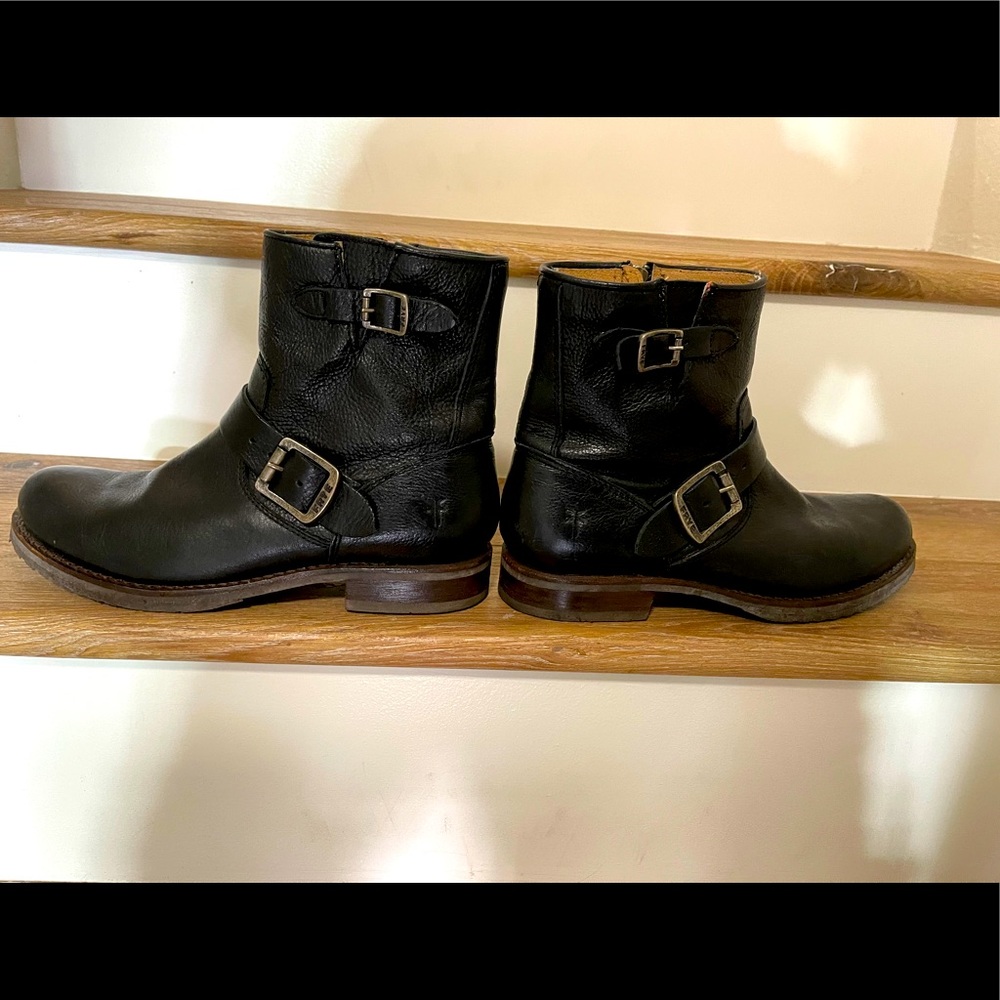 Frye Black Leather Engineer Ankle Boots
